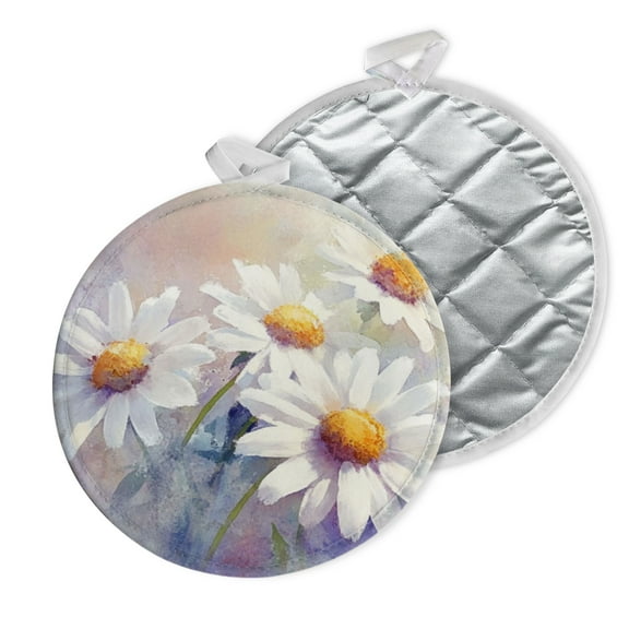 2 PCS Pot Holders for Kitchen,Potholders Sets with Hook for Oven,Cooking,Baking,Watercolor Painting Of White Daisies