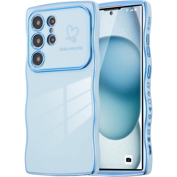 REQO Case for Samsung Galaxy S26 Ultra Case, Curly Wave Shape Plating Frame Cute Love Heart Cover for Girls Women, Full Camera Lens Protection Soft Durable TPU Shockproof Bumper