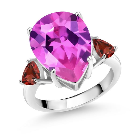 Gem Stone King 11.78 Ct Pear Shape Pink Created Sapphire Red Garnet 925 Sterling Silver Ring (Size 6)