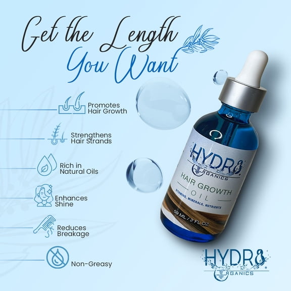Hydr8 Organics Hair Growth Oil for Men & Women, Hair & Beard, Curly & Damaged, 8 Vitamins & Minerals