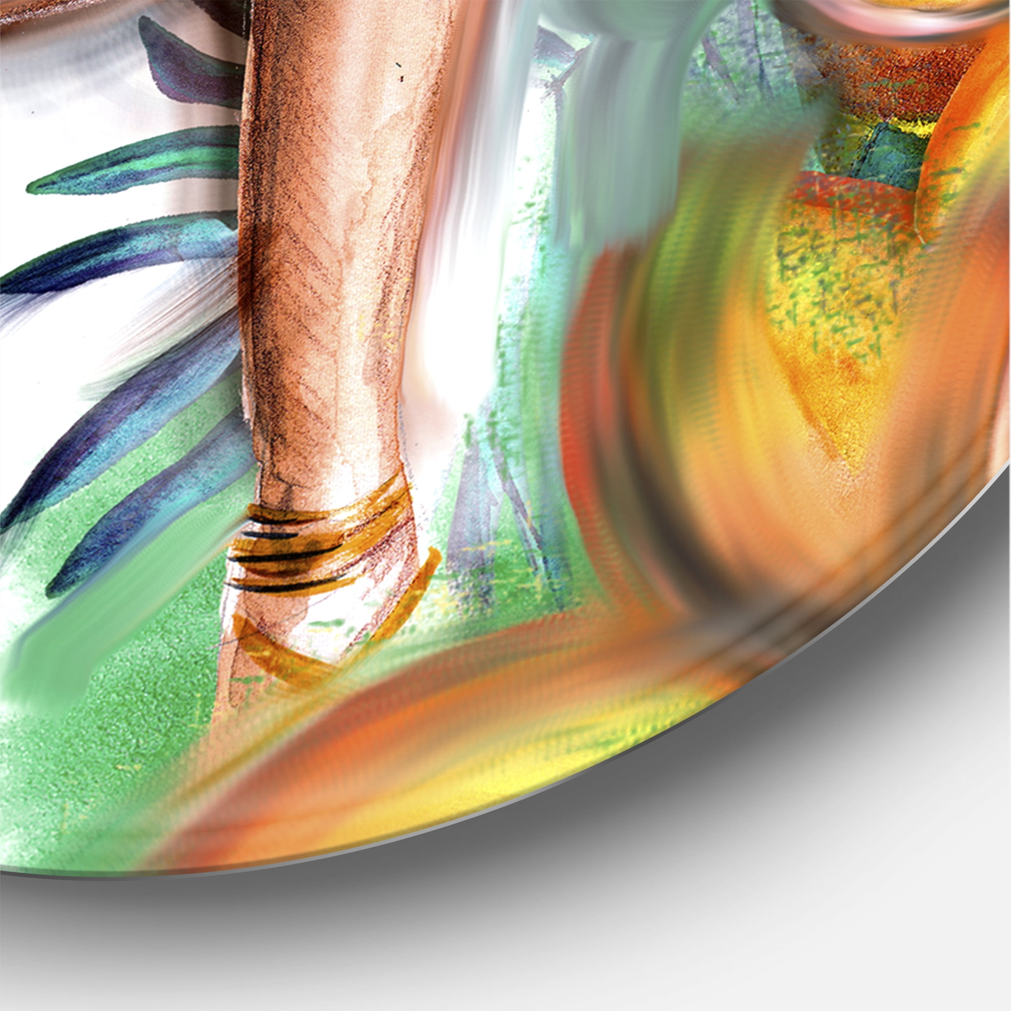 Designart 'Tropical Amazon Warrior Woman ' Traditional Circle Metal Wall Art 11x11 - Disc of 11