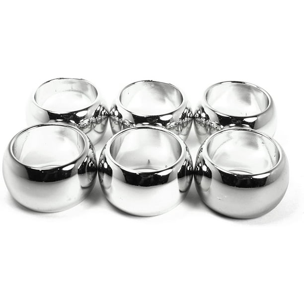 6 Silver Fun Elegant Reusable Round Plastic Napkin Rings