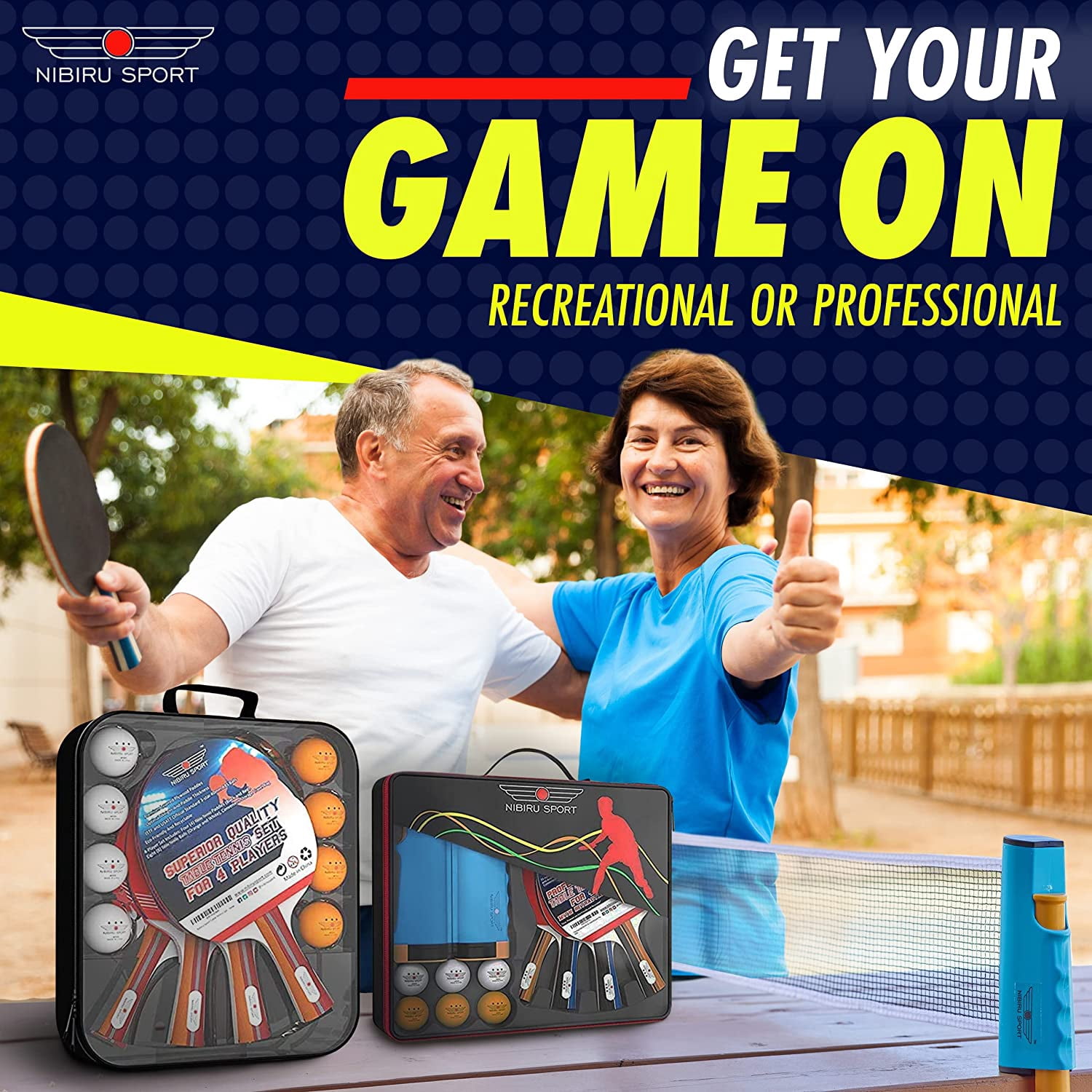 Professional Ping Pong Paddle Sets - 2 Player or 4 Player Table Tennis Paddles, Retractable Net, Pingpong Balls and Carry Bag Storage Case - Table Tennis Equipment & Ping Pong Accessories