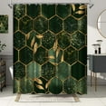 thumbnail image 2 of Dark Green Shower Curtain Emerald Marble Bath Curtain Gold Decor Leaves Geometric Fabric Bathroom Shower Curtains, 2 of 6