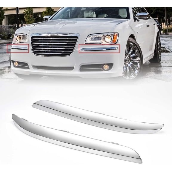 HUIMART Front Bumper Molding Trim Chrome Compatible with Chrysler 300 2011 2012 2013 2014 Left and Right Side Bumper Cover Molding Replaces CH1046103 CH1047103 68127941AB 68127940AB
