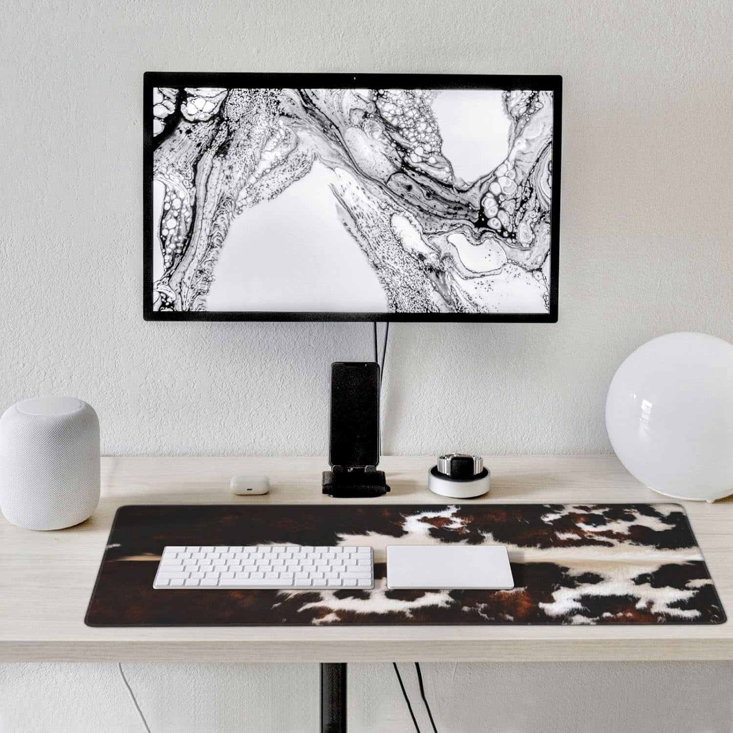 Gaming Mouse Pad, Large Non-Slip Rubber Base Mousepad, Keyboard Mouse Mat, Desk Pad with Stitched Edges,35.4x15.7inch, Brown Cowhide