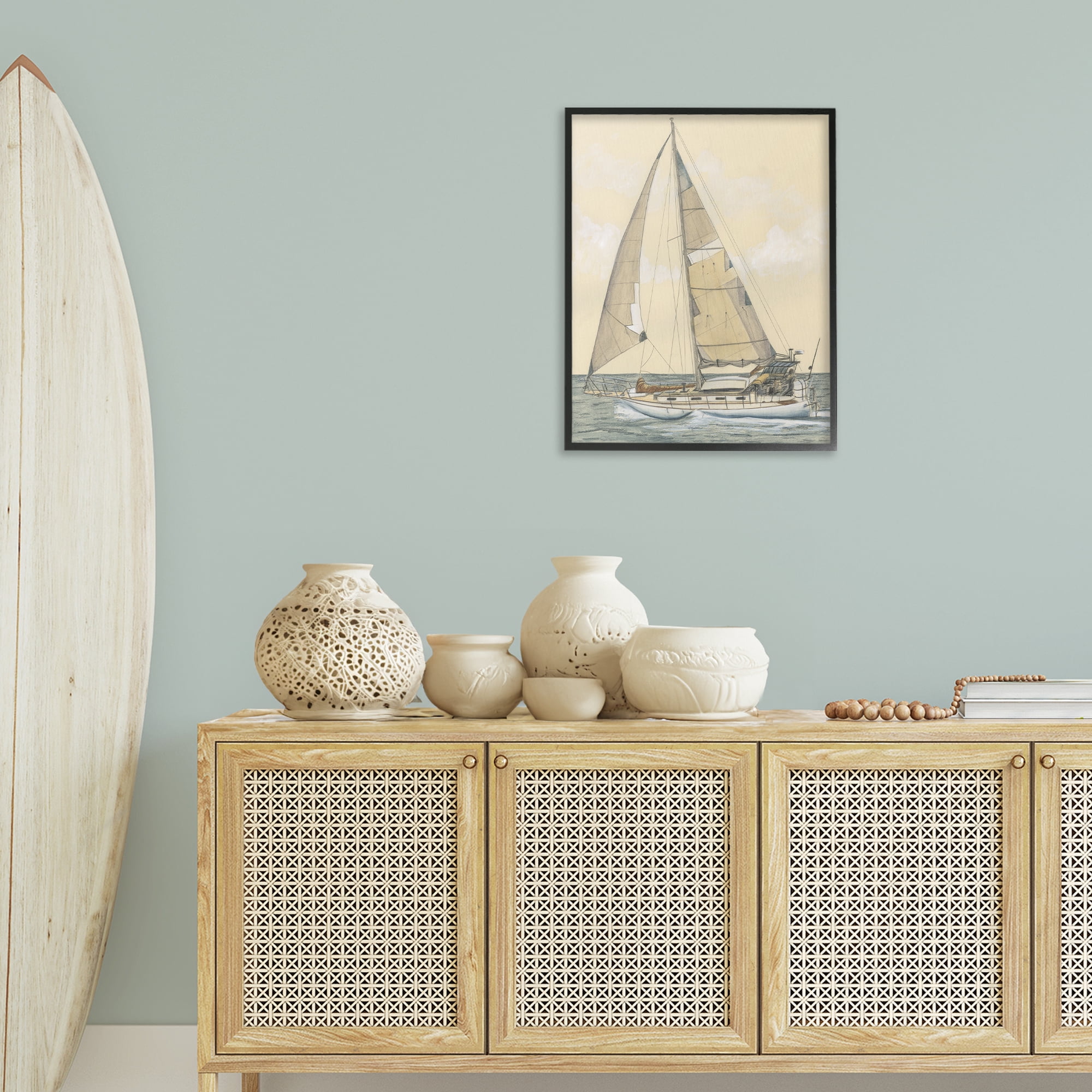 Stupell Industries Detailed Sailboat View Transportation Painting Black Framed Art Print Wall Art, 24 x 30
