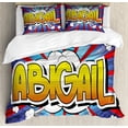 thumbnail image 1 of Abigail King Size Duvet Cover Set, Comic Book Style Female Name with Explosion Effects on Abstract Pop Background, Decorative 3 Piece Bedding Set with 2 Pillow Shams, Multicolor, by Ambesonne, 1 of 3