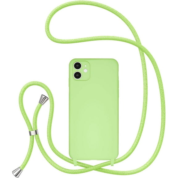 Crossbody Lanyard Phone case for iPhone 11 6.1 inch, Silicone Phone Cover with Adjustable Necklace Strap Soft Belt Neck Cord Lanyard Shockproof Protective Case - Matcha Green