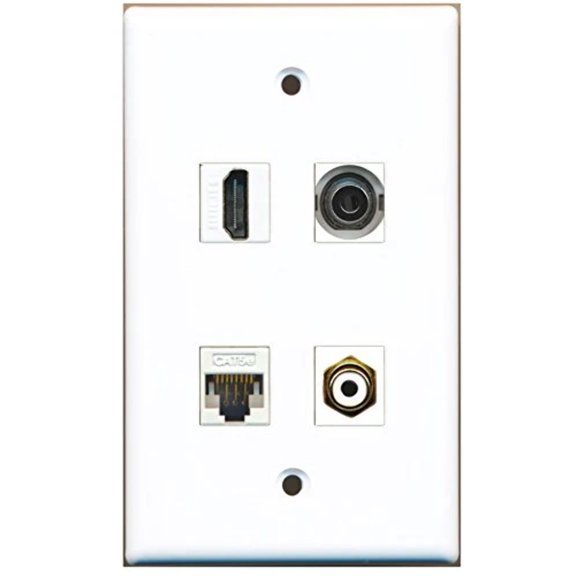 RiteAV - 1 Port HDMI 1 Port RCA White 1 Port 3.5mm 1 Port Cat5e Ethernet White Wall Plate