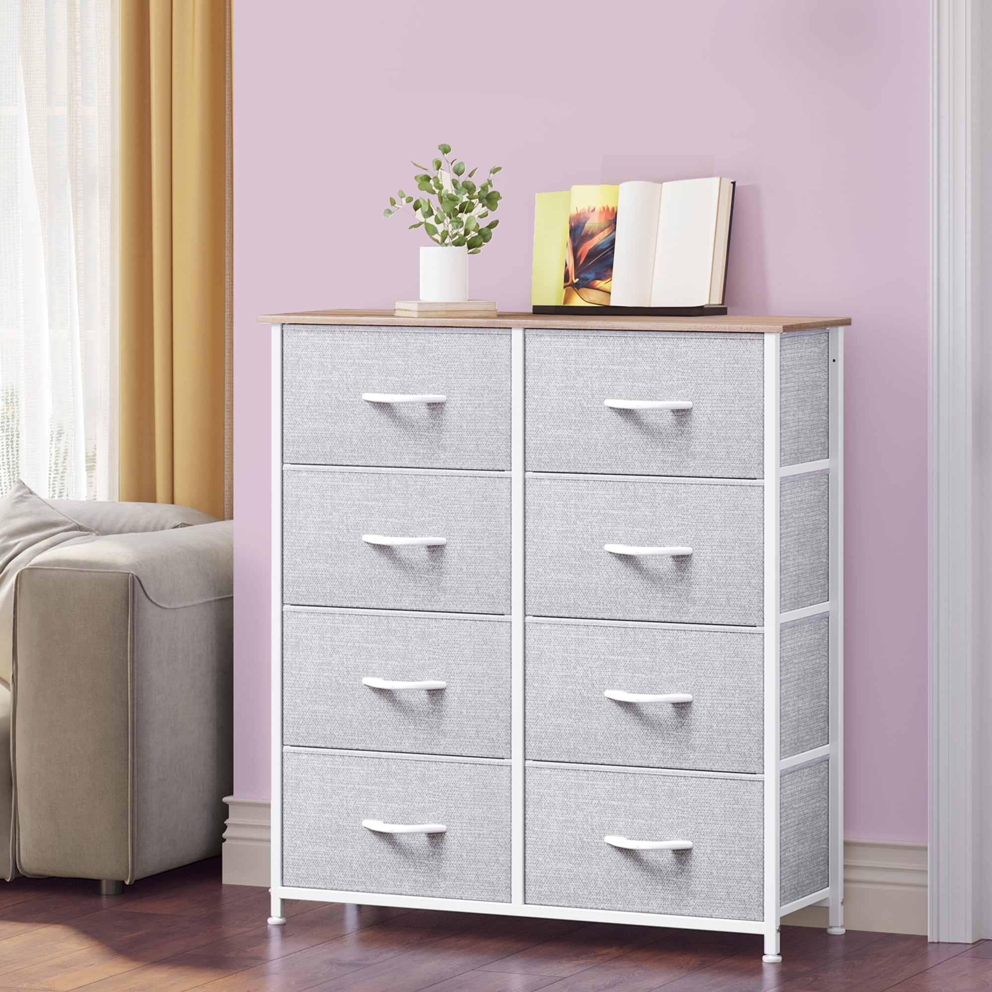DEXTRUS 8 Drawers Dresser Chest of Drawers for Adult for Bedroom Fabric Storage Dressers for Living Room Bedroom Gray