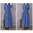 thumbnail image 4 of Womens Cotton Linen Maxi Dress Casual Loose Solid A-line Dress Flowy Summer Beach Vacation Dress with Pockets Blue XXL, 4 of 7