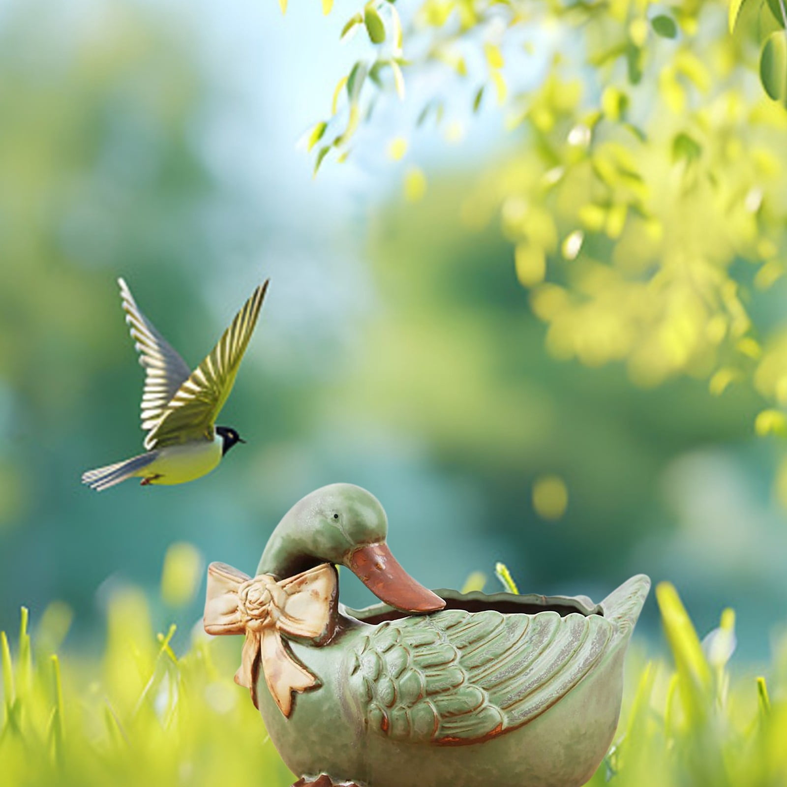 Eqslft Ceramic Bird Bath for Outside on Ground, Birds Bath Bowl Only, Ground Bird Feeders and birdbath for Outdoors, Garden, Tabletop, Deck, Balcony and Lawn