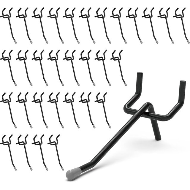 HUHOLE Ganchos para tablero perforado de 2 pulgadas, 50 piezas, ganchos negros para tablero perforado, para tablero perforado de 1/4" o 1/8", accesorios ideales para organizador de tableros perforados