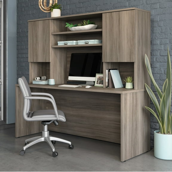 Sauder Affirm Engineered Wood 72" Desktop Storage Hutch in Hudson Elm/Gray