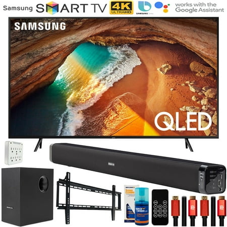Samsung QN65Q60RAFXZA 65 inch Q60 QLED Smart 4K UHD TV 2019 Model Bundle with 60W Soundbar &Subwoofer, 2X HDMI Cable, Surge Adapter, Wall Mount and Screen Cleaner(QN65Q60RA 65Q60RA 65Q60 65" TV)