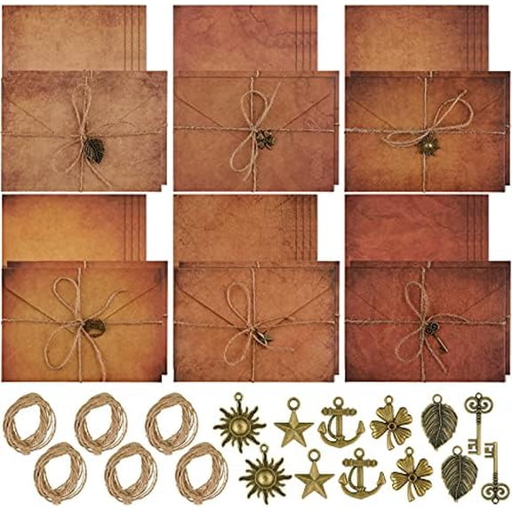 Vintage Stationary Paper and Envelopes Set, Writing Stationery Paper Letter and Envelopes Includes Sheets Antique Letter Papers, Kraft Envelopes, Retro Accessories, Rope (60 Pieces)