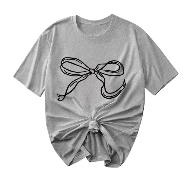 Primavera Top Mujeres Moda Casual Nueva Cinta de Arco Impresa Cuello Redondo Camiseta de Manga Corta, Camiseta de Cuello Tripulado