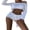 White, variant on Gureui 2 Pieces Women's Summer Trendy Knit Outfit, Casual Solid Color/Stripe Off Shoulder Long Sleeve Crop Tops + Self Tie Drawstring Elastic Waist Shorts Set,S/M/L