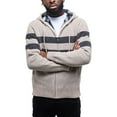 thumbnail image 3 of CULTURA AZURE Mens Zip Up Plaid Lined Knit Cardigan Hooded Sweater, Full Zip Classic Fit Sweater with Stripes & Lining, Sand/Shadow, XL, 3 of 8
