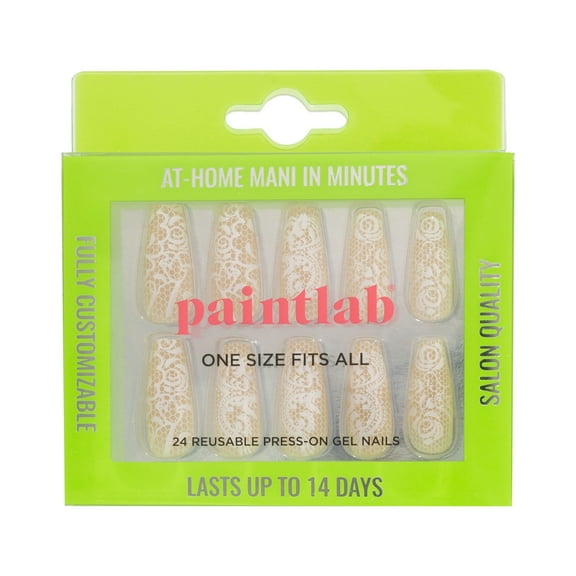 PaintLab Reusable Press-on Gel Nails Kit, Almond Shape, Beige Lace, 30 Count