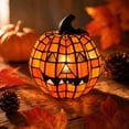 thumbnail image 6 of Vintage Halloween Pumpkin Lamp Decor, Classic Jack-o-Lantern Stained Glass Pumpkin Lamp, Soft Warm LED Ornament Light for Indoor Mantel Autumn Home Decor L A-1PC, 6 of 8