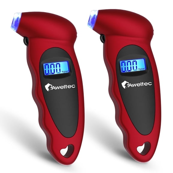 AWELTEC Mesure Digital Tire Pressure Gauge 150 PSI 5.23 in with Non-Slip Red 2 Pack