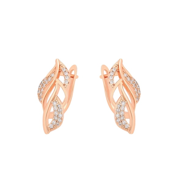 Aretes Hoja Brillantes Cristales Swarovski Oro Rosa 14K Lam rosa Unitalla