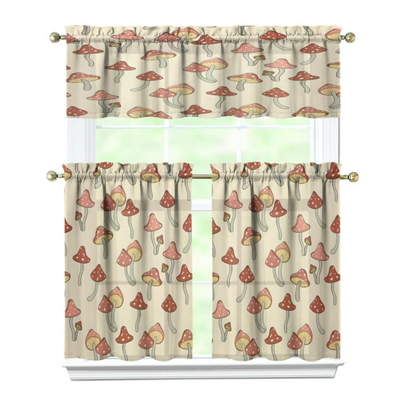 Mushroom (32) Kitchen Curtain Valance 3 Piece Home Curtains and Valance Set Curtain Sink Window Decor Window Treatment Tier 27.5x36 Length