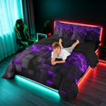 thumbnail image 4 of Manfei 3D Hexagon Neon Light Queen Bedding, Purple Glowing Cube Bedding Comforter Set Queen, Purple Black, Black Reversible 7-Piece, 4 of 6