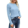 thumbnail image 2 of Fonma Women's Classic-fit Lightweight Cable Long Sleeve Crewneck Loose Casual Sweater Jumpers Tops Sky Blue M, 2 of 5