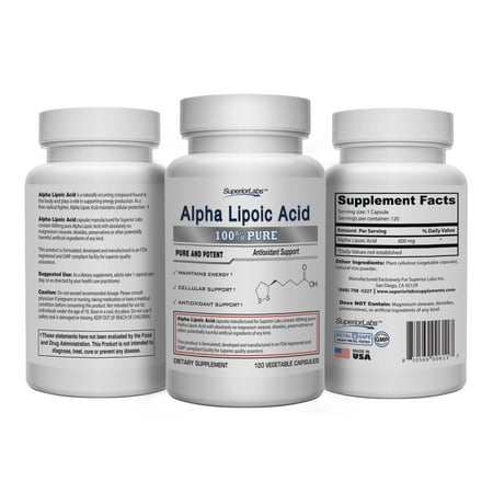 # 1 acide alpha-lipoïque - Puissant 600mg, 120 capsules végétales - Made in USA, 100% Garantie de remboursement