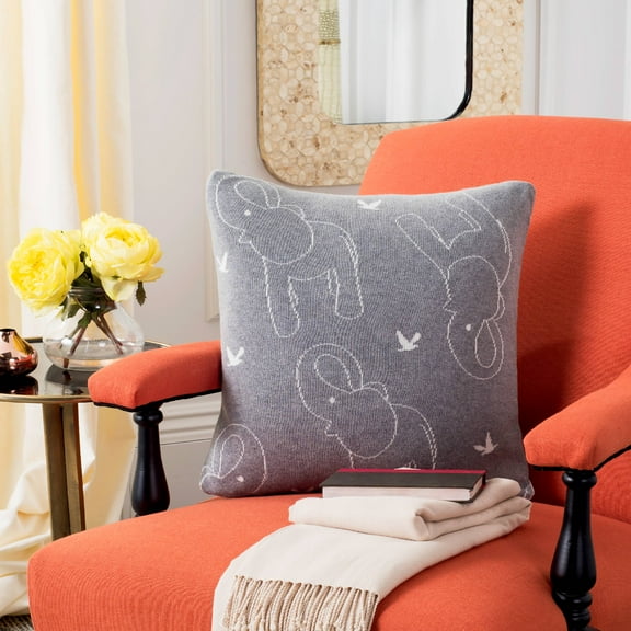 SAFAVIEH Ella Knit Elephant Patterns Pillow, 20" x 20", Light Grey/Ivory