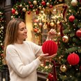 thumbnail image 4 of Large 6 Inch Christmas Ornaments Balls, Diamond Patterned Metallic Thread Christmas Balls, Christmas Tree Decorations for Holiday Parties, 4 of 9