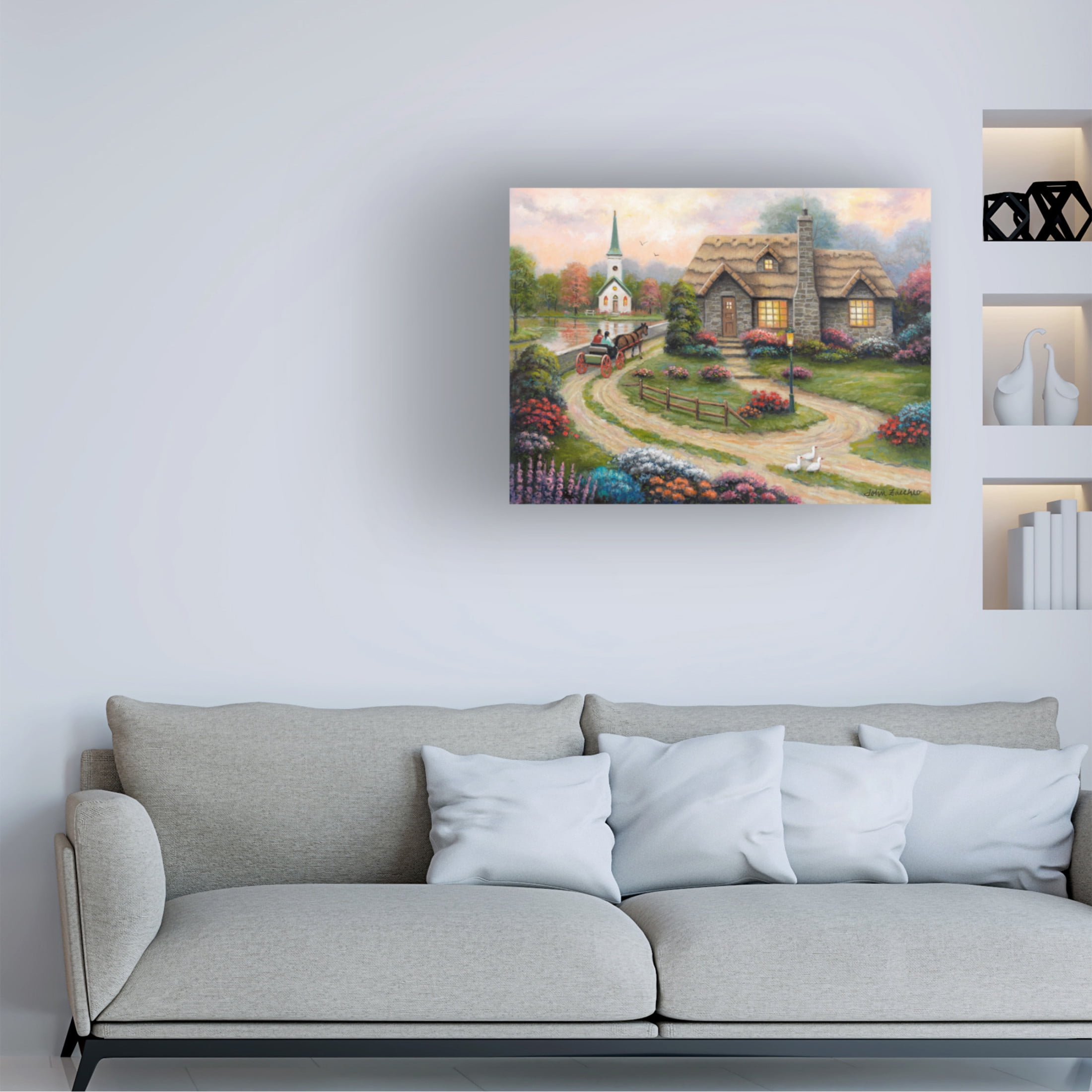 Canvas Wall Art - John Zaccheo 'Carriage Ride at Dusk' Wall Art for Living Room, Bedroom, or Office Décor by Trademark Fine Art - 32 x 24 Inches