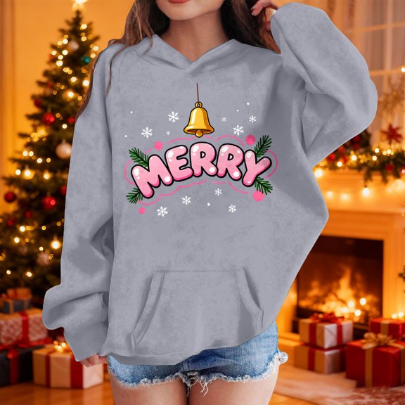 BaoFuBaoMei Hoodies for Boys Girls Christmas Merry Christmas Long Cuffed Sleeve Sweatshirt Tops with Pockets Loose Hooded Fall Clothes for Christmas Dinner Vacation Holiday