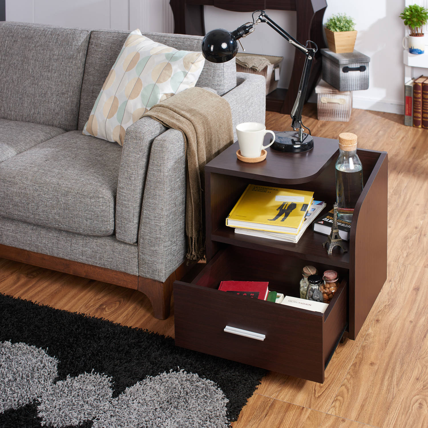 Furniture of America Lara 1-Drawer End Table, Walnut