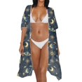 thumbnail image 3 of HELLHERO High Quality Fabrics Bathing Suit Cover Up for Summer Flowy Free Size Long Kimono Swimsuit Cover Up Cosmic Sun Moon Stars, 3 of 6