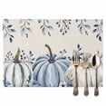 thumbnail image 2 of Thanksgiving Blue Pumpkin Placemats Set of 1 Fall Eucalyptus Leaf Linen Heat Insulated Linen Place Mats, Washable Stain-Proof Table Mats for Dining Tables Holiday Decor 13x19inch, 2 of 9