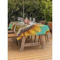thumbnail image 3 of Outdoor Tablecloth with Umbrella Hole for Patio/Picnic/Party/Camping, Welcome Waterproof Table Cloth Rectangle Table Cover Washable, Summer Sunflowers Bohemia Floral Country Teal Green (60"x 84"), 3 of 8