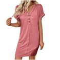 thumbnail image 4 of New Summer Arrivals SMihono Women's Casual T Shirt Dress Button Up V Neck Tunic Dresses Summer Short Sleeve Mini Dresses Loose Sundresses Pink M, 4 of 8