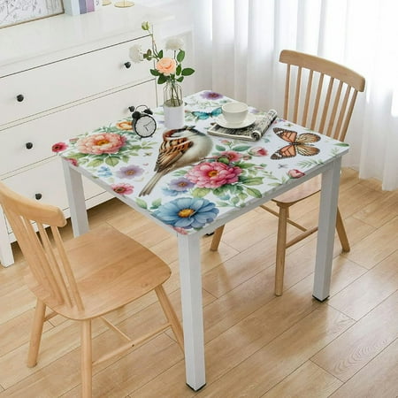 

AWERP Spring Saying Flowers Butterfly Pink Outdoor Fitted Tablecloth 100% Polyester Fiber 46*46