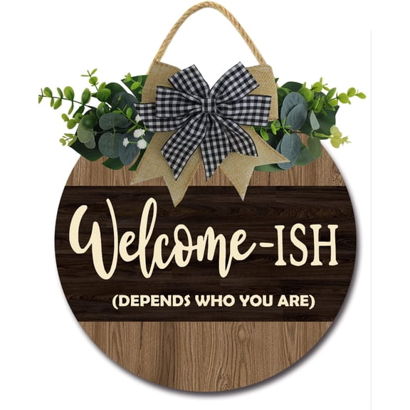 Eveokoki 12" Welcome Sign for Front Door Standing Porch Farmhouse Round Wooden Plaque Wreaths Hanging Sign for Wall Decor Christmas Decoration Housewarming Gift