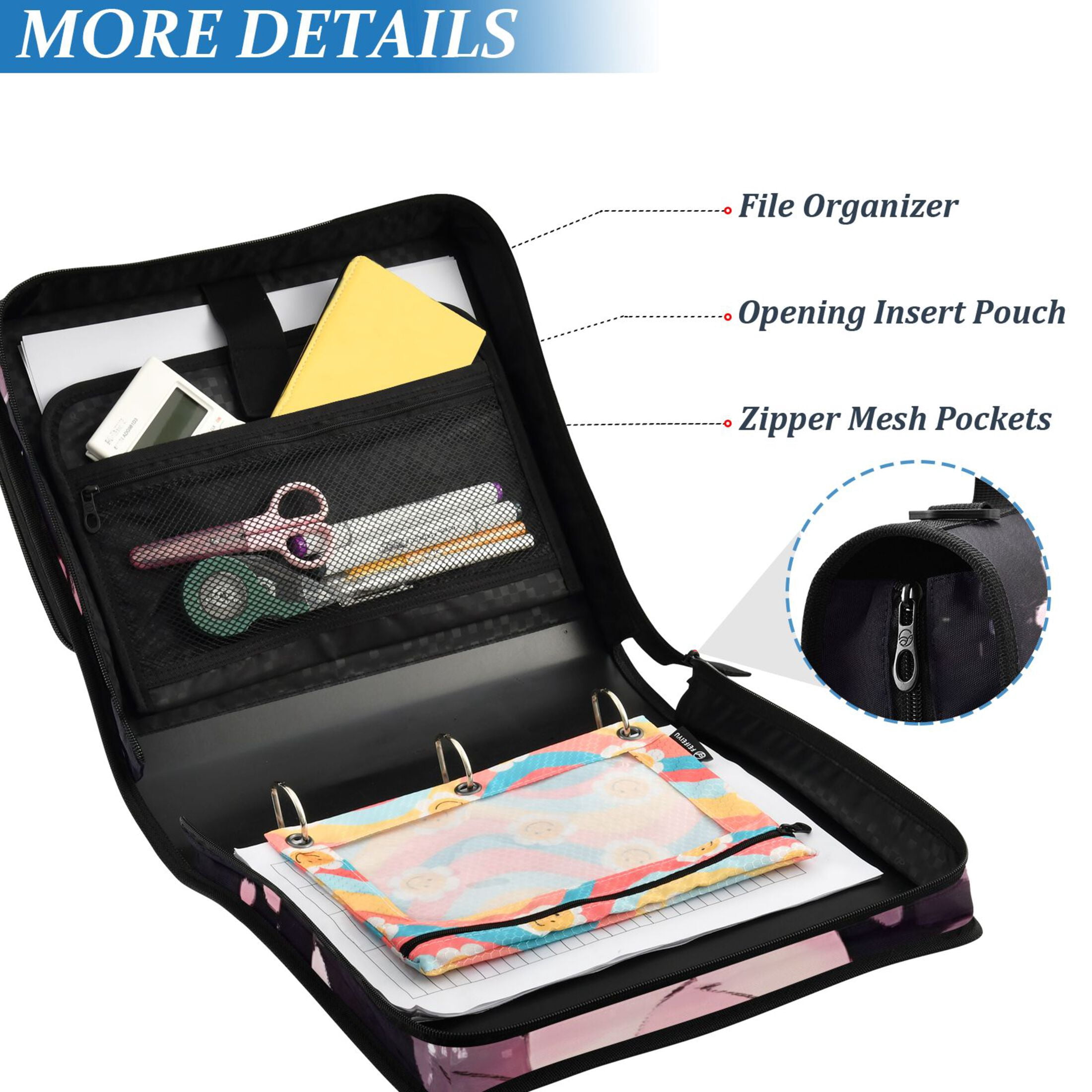 ALAZA Zipper Binder Bag Cute Axolotl Cherry Blossom 3 Ring File Folder Binder Organizer Bag
