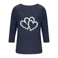 thumbnail image 3 of Womens Tops Plus Size 3/4 Sleeve Printing Round-neck Casual Fall Winter Blouse Shirts Top Navy, 3 of 5