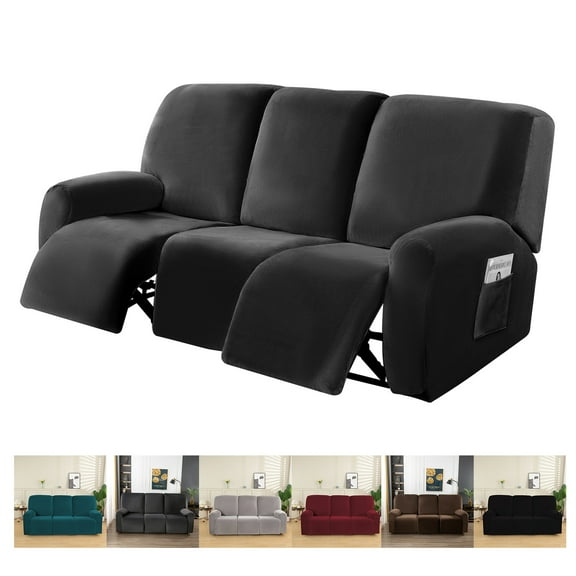 CJC Velvet Recliner Covers, Stretch Armchair Slipcovers, 8-Piece for 3 Cushion Reclining Sofa Couch, 3 Seater Recliner Protector, 6 Colors