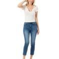 thumbnail image 3 of MixMatchy Women's Solid Ribbed Notched Neckline Stretch T-Shirt Top, 3 of 5