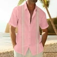 thumbnail image 2 of Huresd Mens Short Sleeve Guayabera Shirts Button Down Solid Color Mexican Embroidered Cuban Wedding Shirt Summer Top Pink 3XL, 2 of 5