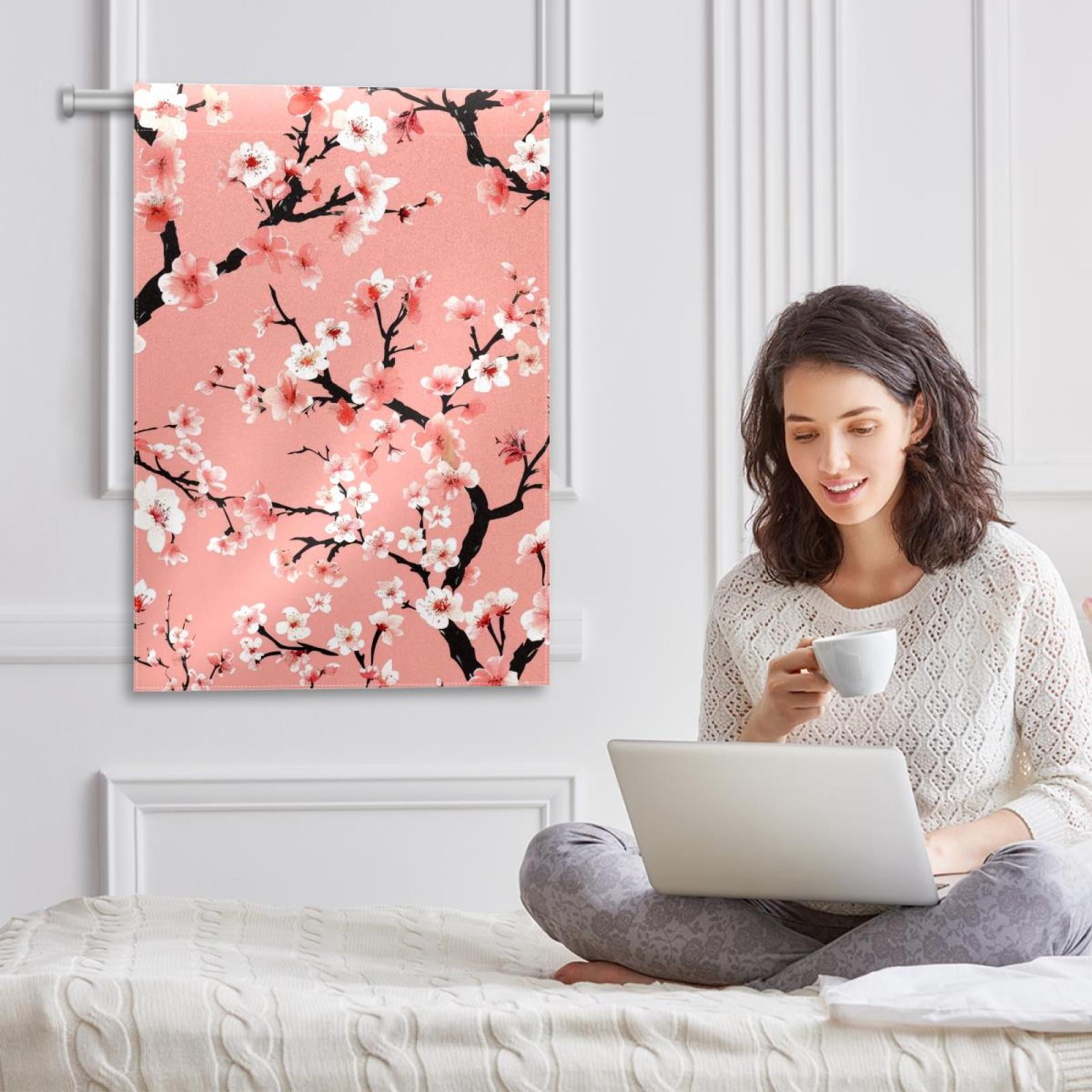 Welcome Beautiful Cherry Blossom Pattern Pink Garden Flag, Vertical Double Sided Small House Flag, Yard Farmhouse Outdoor Deck Veranda Lawn Decor 28x40 Inch