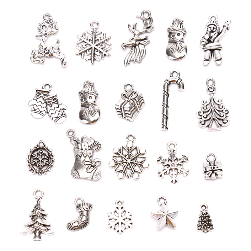5X Czech Crystal Tibetan Silver Christmas Tree Charm Beads for European Bracelet 